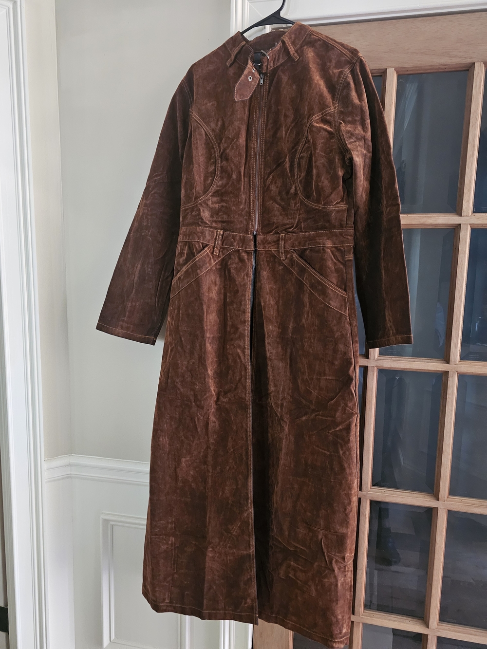 Classic Long Brown Suede Coat